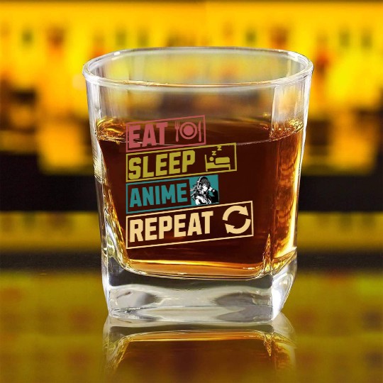 Eat sleep anime repeat hobby Square Whiskey Glasses