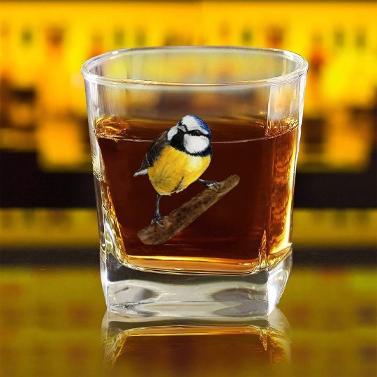 Blue tit titmouse hand painted watercolor. Square Whiskey Glasses