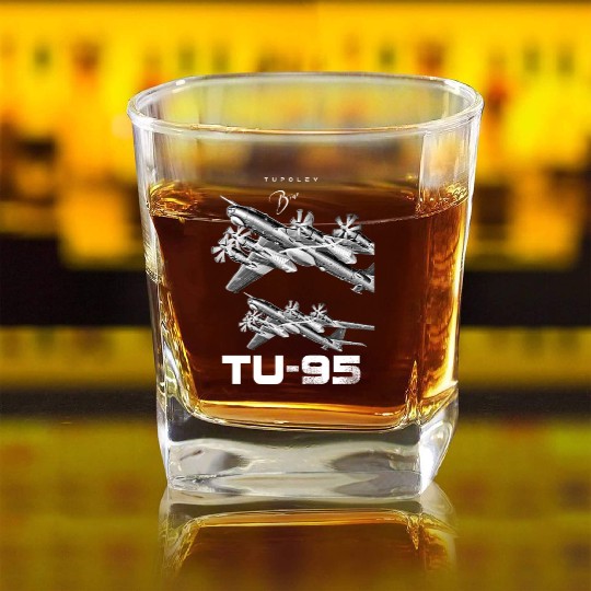 Tupolev TU-95 Heavy Russian Bomber Aircraft Square Whiskey Glasses