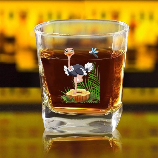 Whimsical Stork with Insect View Square Whiskey Glasses