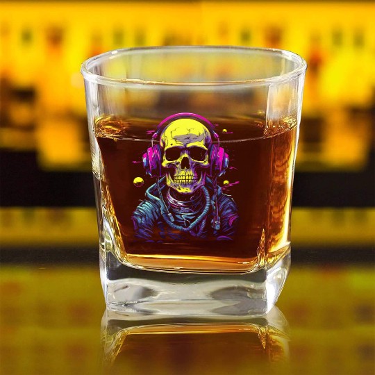 Skull DJ Astronaut Space Sci-Fi Planet Galaxy Square Whiskey Glasses