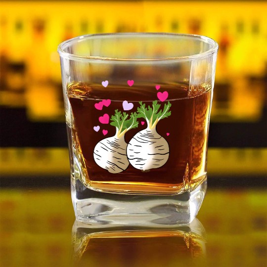 Turnip Love Hearts Valentine's Day Square Whiskey Glasses