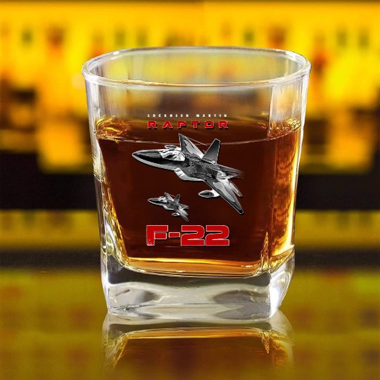 F-22 Raptor Fighterjet Us Air Force Warbird Square Whiskey Glasses