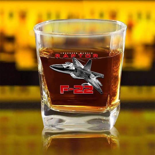 F-22 Raptor Fighterjet Us Air Force Warbird Square Whiskey Glasses
