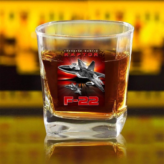 F-22 Raptor Fighterjet Us Air Force Warbird Square Whiskey Glasses