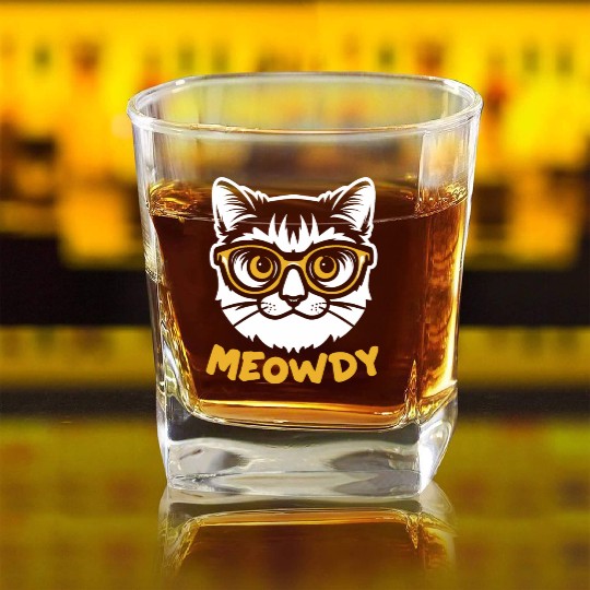 Meowdy Funny Kitty Michigan Gift Square Whiskey Glasses
