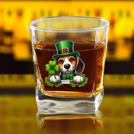 St. Patrick's Day Beagle Square Whiskey Glasses