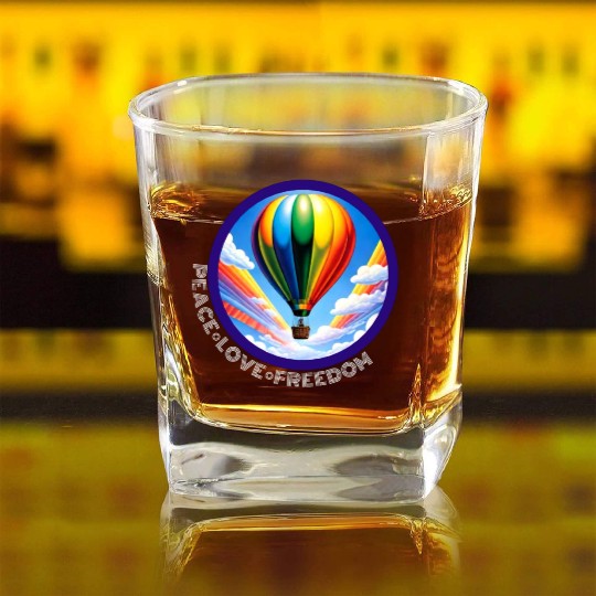 Peace Love Freedom Ballon Square Whiskey Glasses