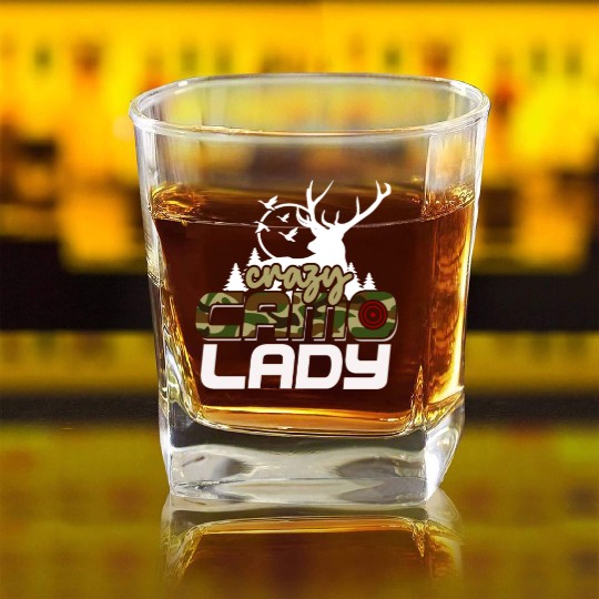 Crazy Camo Lady Women's Deer Hunting Season Camo Square Whiskey Glasses