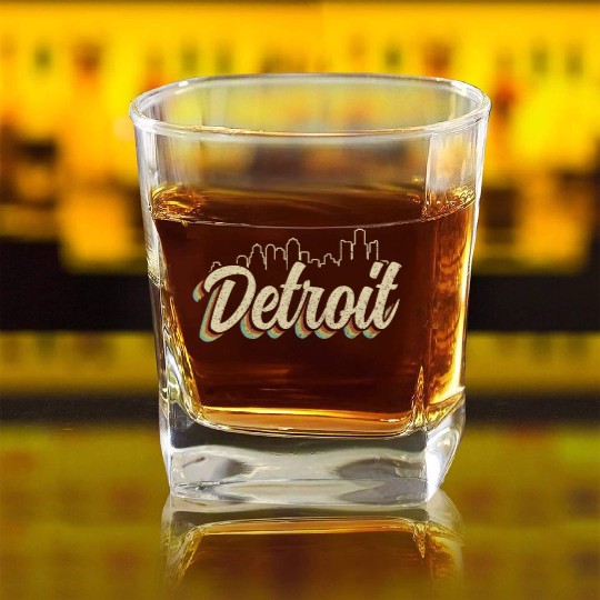 Detroit Michigan Motor City USA Square Whiskey Glasses