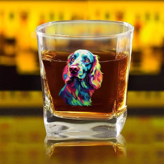Watercolor Colorful English Setter Square Whiskey Glasses