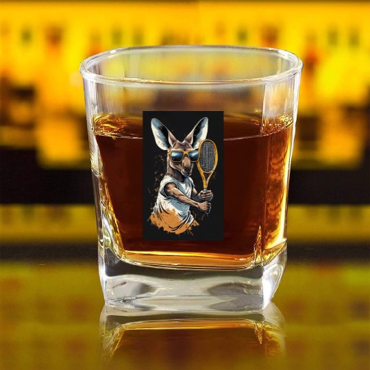 Kangaroo play tennis Square Whiskey Glasses
