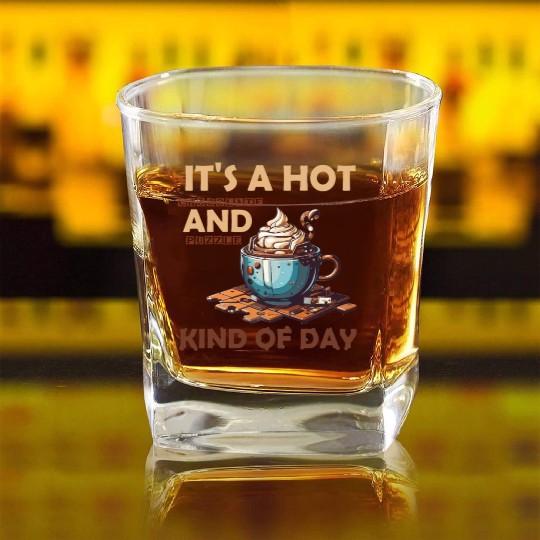 hot chocolate and puzzle kind of day Vintage retro Square Whiskey Glasses