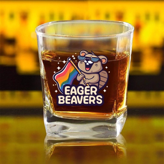 Eager Beavers with Pride LGBT Flag Square Whiskey Glasses