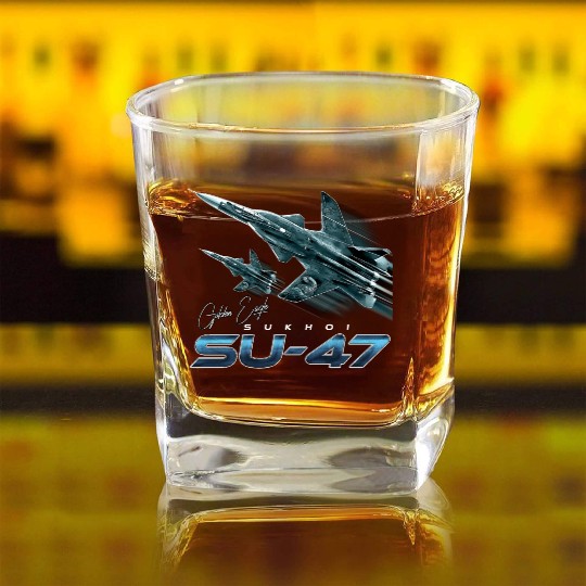 Sukhoi SU-47 the Golden Eagle Russian Fighterjet Square Whiskey Glasses