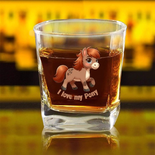 I Love my pony comic Square Whiskey Glasses