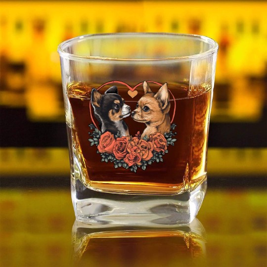 Valentine's Day, Chihuahua Dog Lovers Square Whiskey Glasses