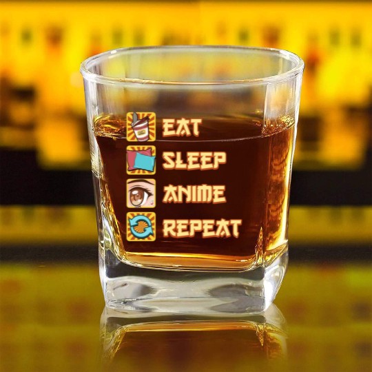 funny eat sleep anime repeat the perfect presents Square Whiskey Glasses