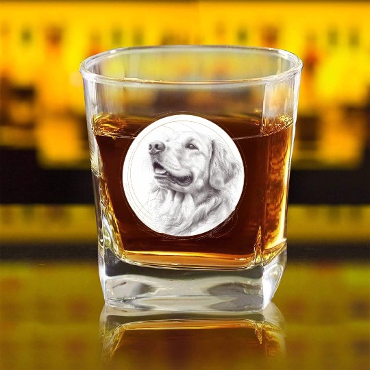 Golden retriever portrait pencil sketch Square Whiskey Glasses