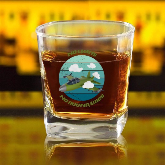 No Limits No Boundaries Jet Design Square Whiskey Glasses