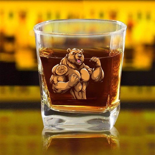 Brown Bear I Love Mom Square Whiskey Glasses