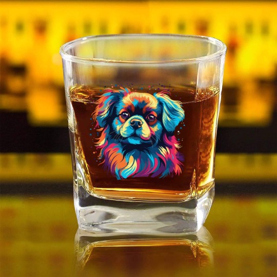 Watercolor Colorful Tibetan Spaniel Square Whiskey Glasses