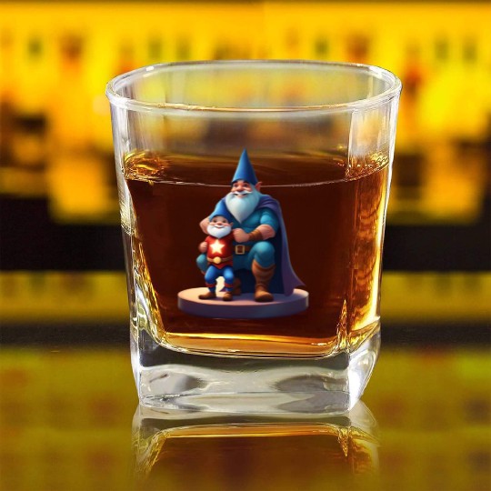 Father's Day Gnome as a superhero dad Square Whiskey Glasses