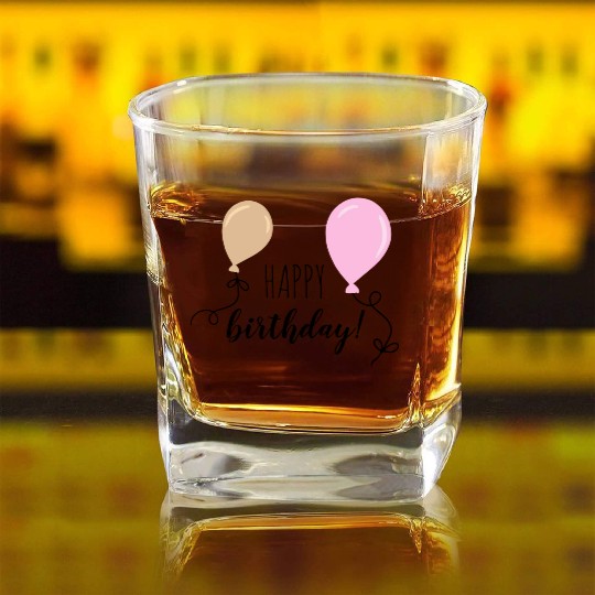 Happy birthday party balloons Square Whiskey Glasses