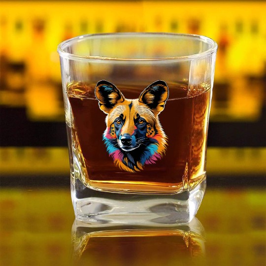 African wild dog Square Whiskey Glasses