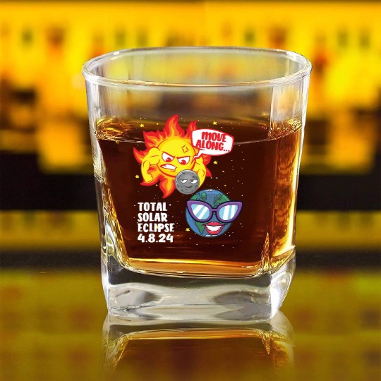 Total Solar Eclipse Move Along 4.08.24 Funny Kidsm Square Whiskey Glasses