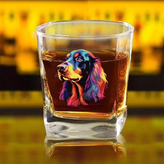 Watercolor Colorful Gordon Setter Square Whiskey Glasses