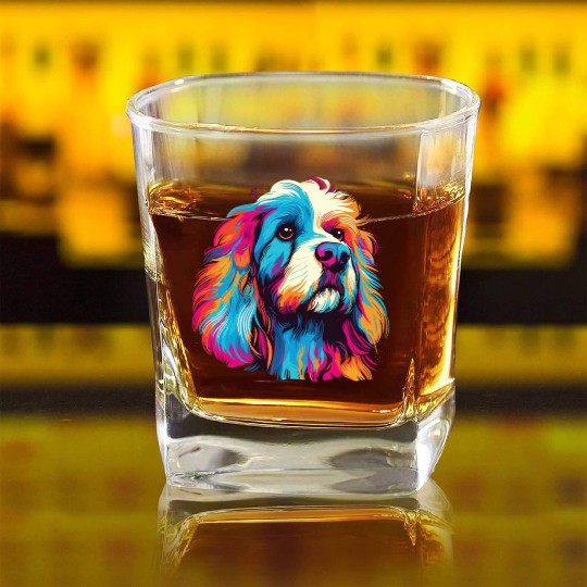Watercolor Colorful Tibetan Spaniel Square Whiskey Glasses