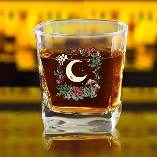Mushroom Moon Cottagecore Naturecore Square Whiskey Glasses