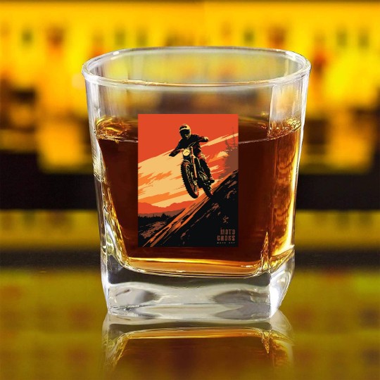 Sunset Motocross - Race Day Square Whiskey Glasses