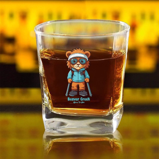 Cute Lion Skiing Beaver Creek Square Whiskey Glasses