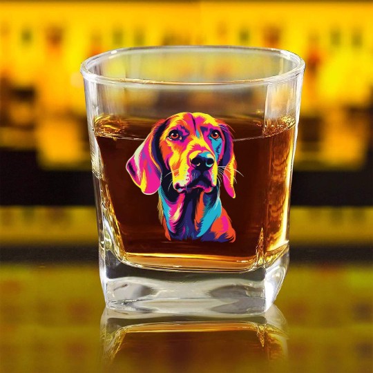 Watercolor Colorful English Foxhound Square Whiskey Glasses