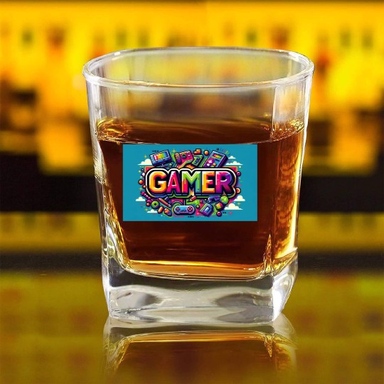 Neon Arcade Retro Gamer Square Whiskey Glasses