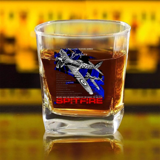 Spitfire Vintage English WW2 Fighter Aircraft Square Whiskey Glasses