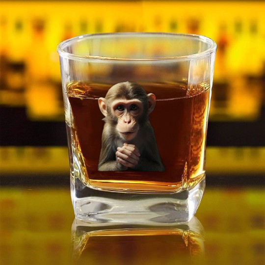 Productivity Unleashed: The Working Monkey Square Whiskey Glasses