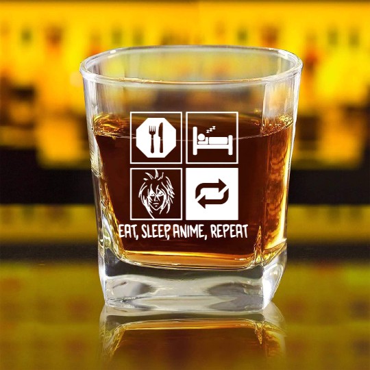 Eat Sleep Anime Repeat Square Whiskey Glasses