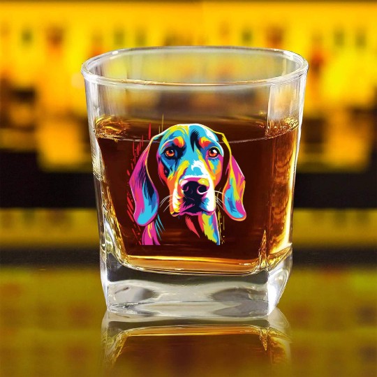 Watercolor Colorful Treeing Walker Coonhound Square Whiskey Glasses