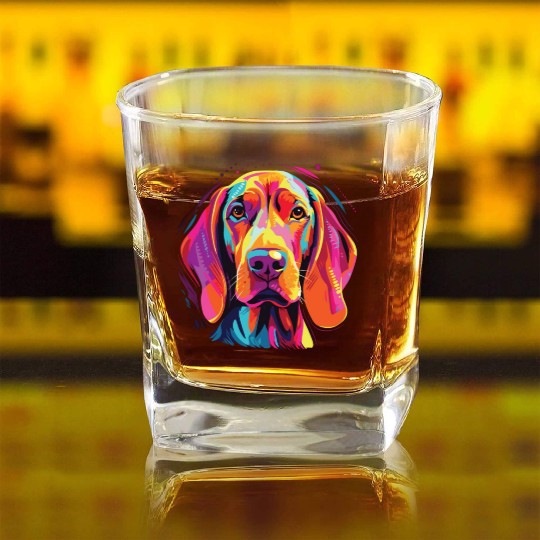Watercolor Colorful Redbone Coonhound Square Whiskey Glasses