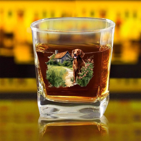 Irish Setter Emerald Dog Cottagecore Adventure Square Whiskey Glasses