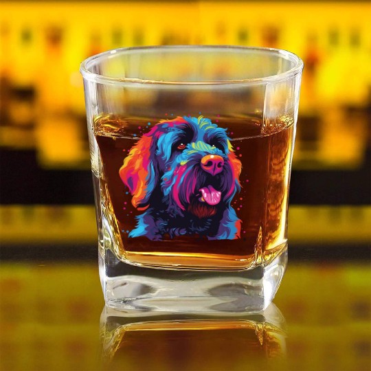 Colorful Russian Black Terrier Square Whiskey Glasses