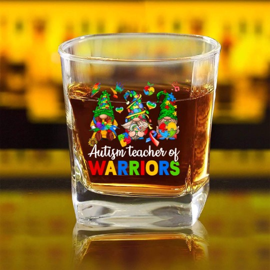 Autism Teacher Of Warriors Gnomes Square Whiskey Glasses