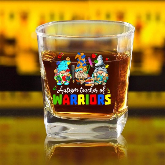 Autism Teacher Warriors Autism Autism Gnome Gift Square Whiskey Glasses