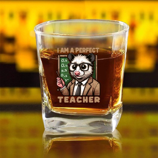 Kawaii Opossum Teacher With glasses Square Whiskey Glasses