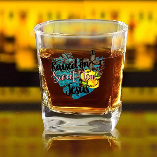 raised on sweet tea and jesus Square Whiskey Glasses