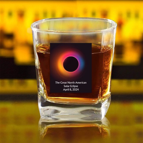 Solar Eclipse Serenade: Solar Eclipse 2024 Square Whiskey Glasses