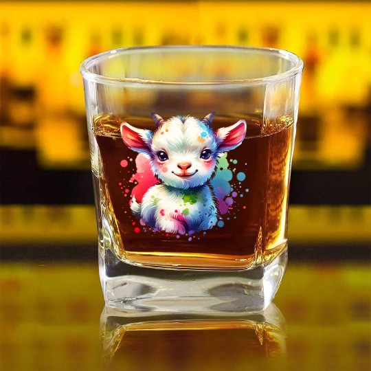 Cute Goat Lover Farm Animal Lamb Enthusiast Design Square Whiskey Glasses